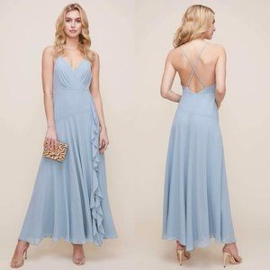 NWT ASTR The Label Soft Blue Chiffon HOLLAND Ruffle Detail MAXI DRESS L | $80